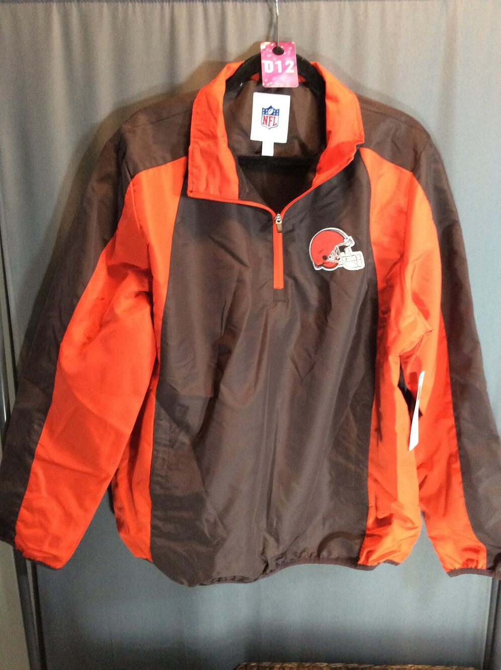 NFL Cleveland Browns Jacket Men's Large Brown Orange 1/4 Zip Sports Windbreaker